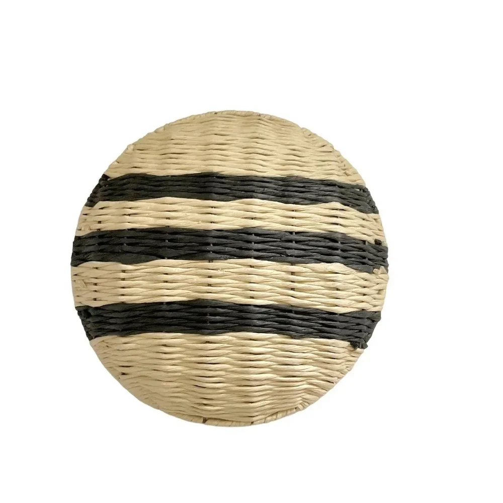 Round Home Decor‎ Basket Cream Black Stripe New